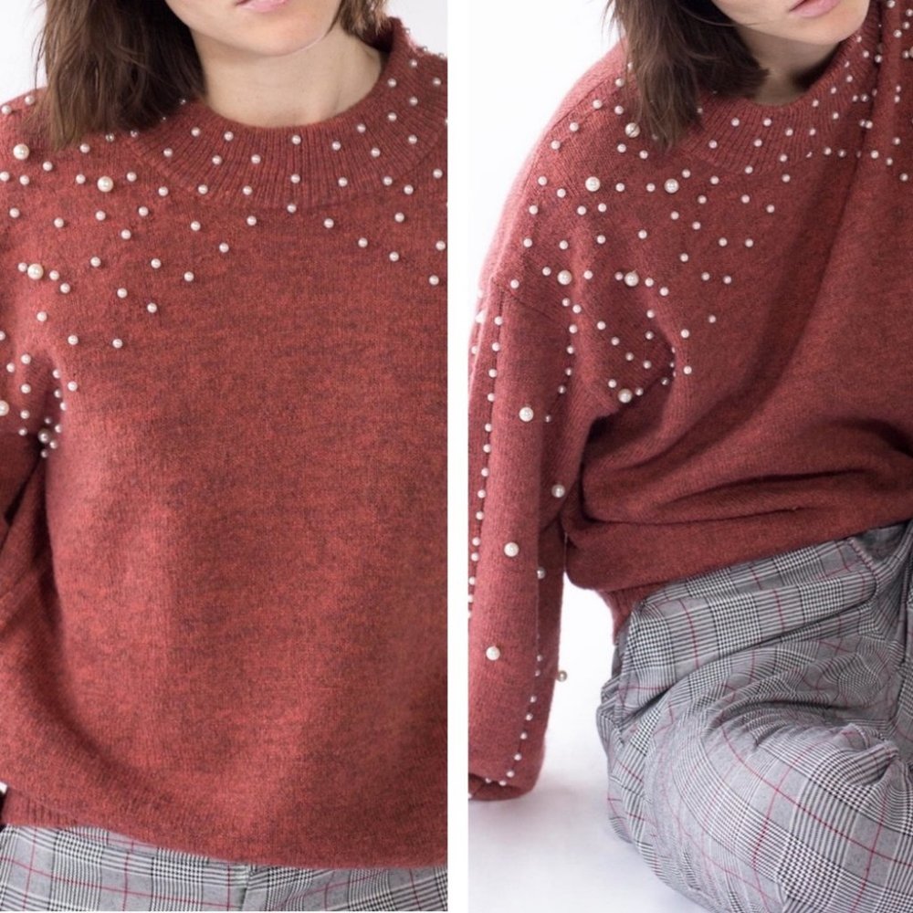 Pink Martini Rust Sweater with Pearl Accents